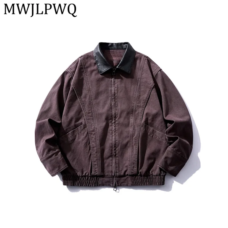 

MWJLPWQ Мужская винтажная джинсовая куртка-карго в стиле панк с эффектом потертости, уличный дизайн, деконструированный крой, цветные блоки, весна-осень 13251