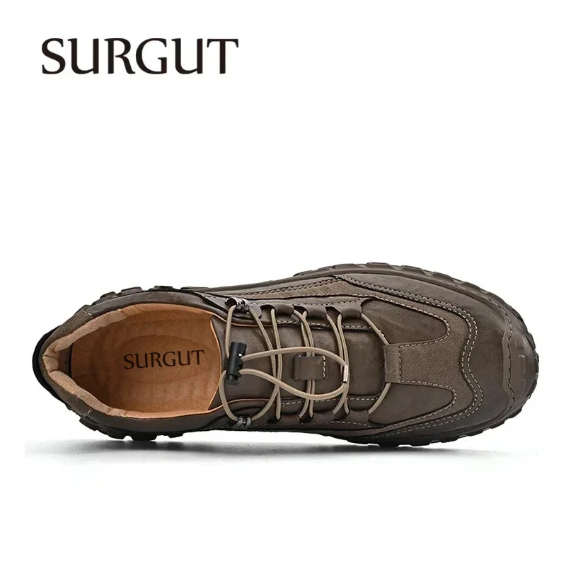 SURGUT 2026 New PU Leather Casual Shoes Men Handmade Designer Outdoor Men Shoes Vintage Male Driving Non-Slip Walking Shoes