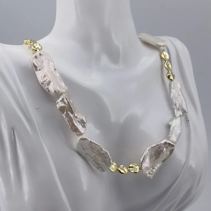 WJEB Natural Baroque Pearl Necklace Natural Luster 925 Pure Silver Gold Plated Wild and Unrestrained Sexy and Charming