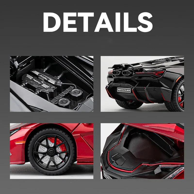 1:24 Lamborghini Revuelto Alloy Miniature Car Diecast Metal Scale Car Model Sound&Light Collection Children Toy Vehicle Gift 