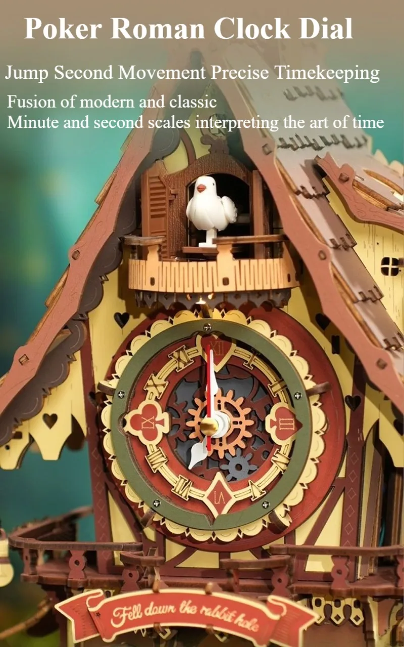 Robotime 3D Wooden Puzzle Cuckoo Clock Kit Black Forest Style with Working Bird DIY Clock Model Kit for Kids Adults Model Gift - view 4