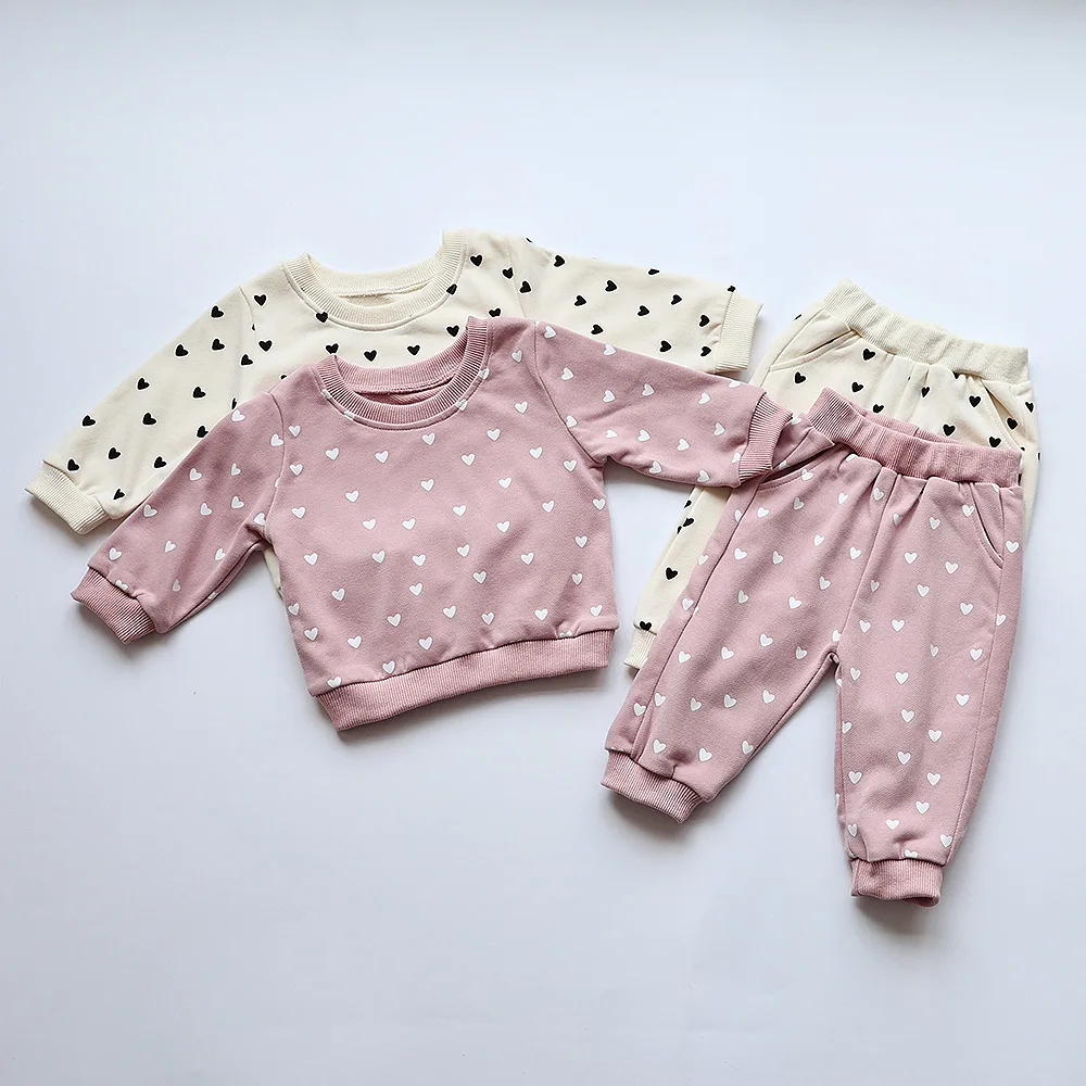 

MILANCEL New Autumn Baby Clothes Set Infant Girls Cute Full Printing Love Sports Suit Toddler Boys Casual Sweatshirt 2PCS