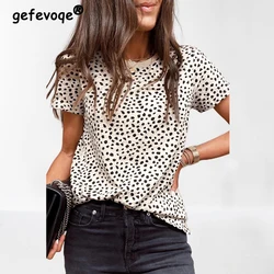 Leopard Print Round Neck Short Sleeve Casual Streetwear Tee T Shirt Femmes Summer New Fashion Loose Tops for Women Clothing 2023