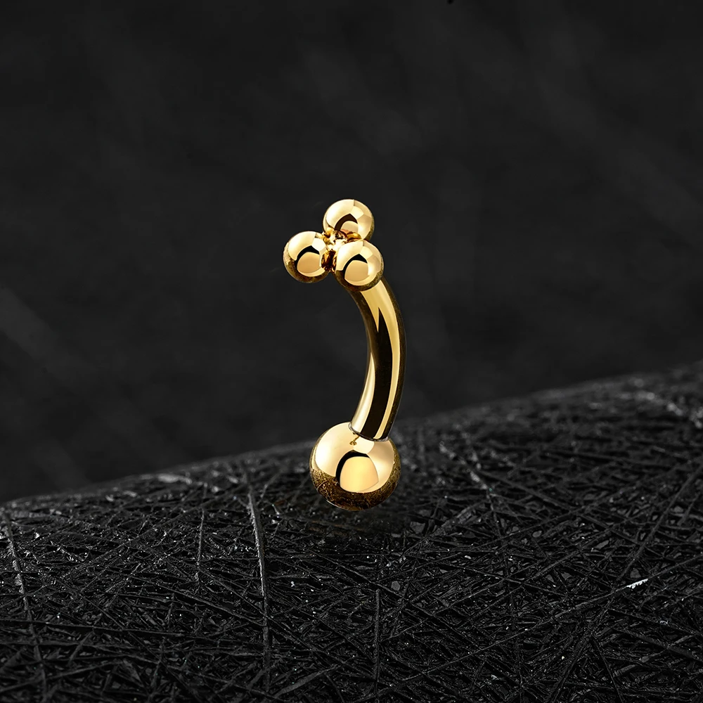 Right Grand ASTM F136 Titanium Trinity Bead Ashley Lip Stud 16G Curved Barbell Triple Balls Helix Cartilage Medusa Side Labret Stud Eyebrow Rook Ear Piercing Jewelry