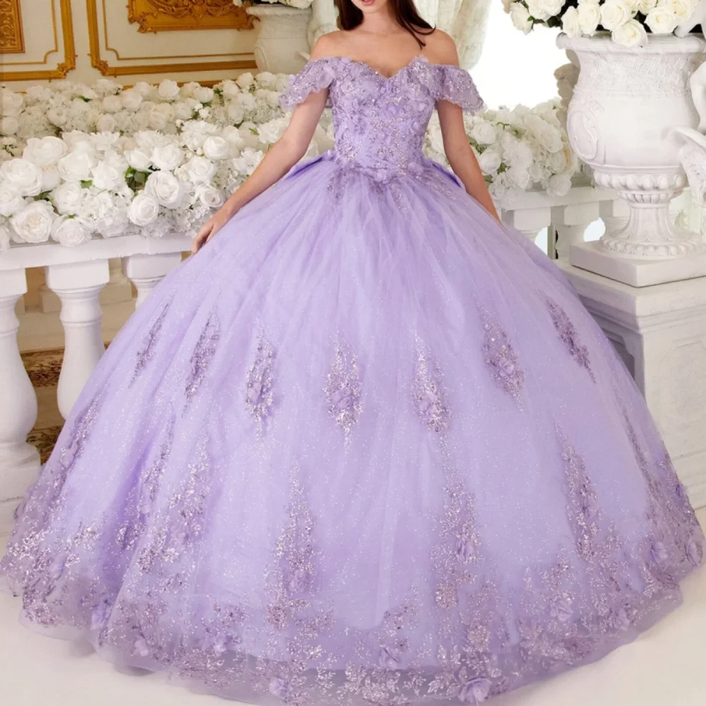 

2023 Modern Sweetheart Lilac Prom Dress Off The Shoulder Party Gown Sleeveless Backless Lace Appliques Ball Gown For Sweet 16