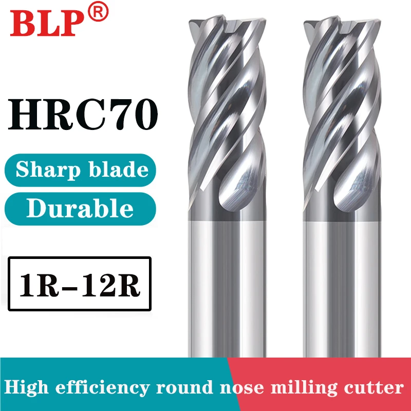 HRC70 4 Flute tungsten steel hard alloy black nano coating round end milling cutter CNC mechanical round nose end milling cutter