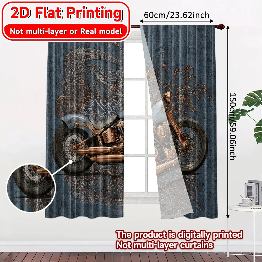 2D Flat Printing,2pcs Copper Cruiser Modern Window Curtain Versatile Fabric Curtains Decorations Outdoor for Bedroom, Living