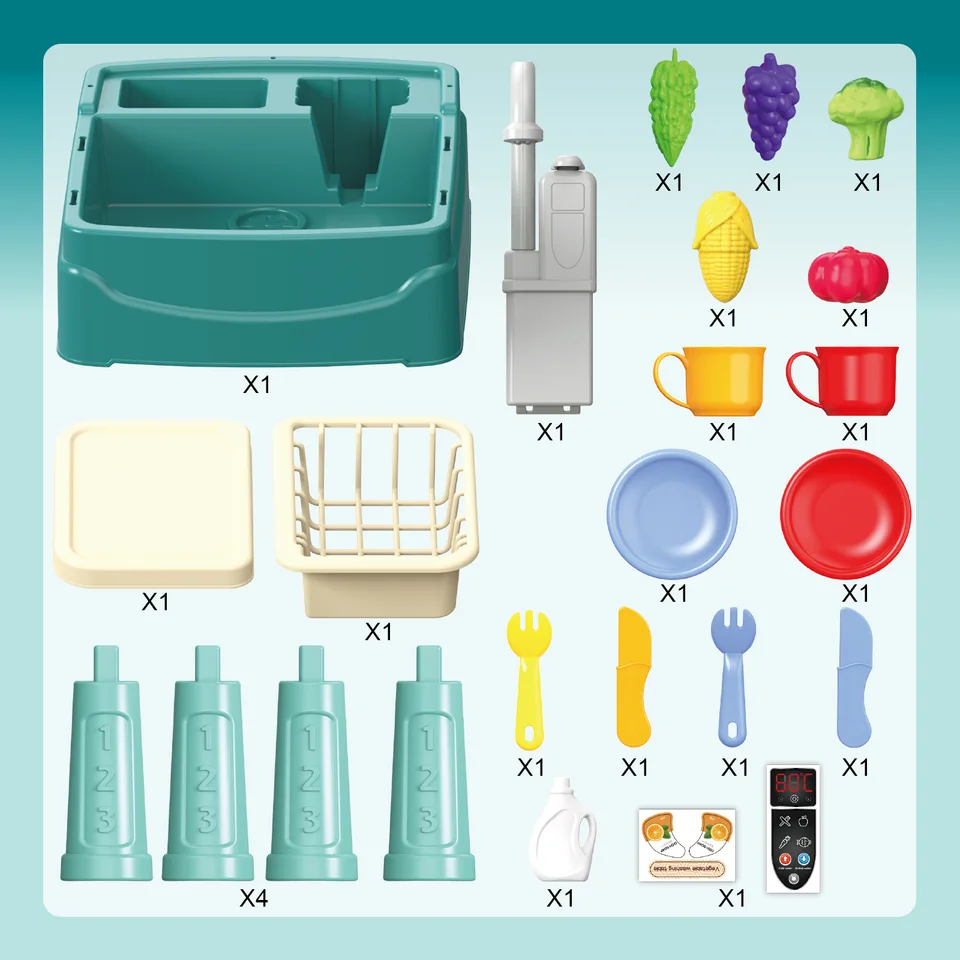 Évier De Jeu Arkyomi Avec Eau Courante – Robinet électrique, Pêche Flottante, Vaisselle, Fruits – Cadeau Dès 3 Ans