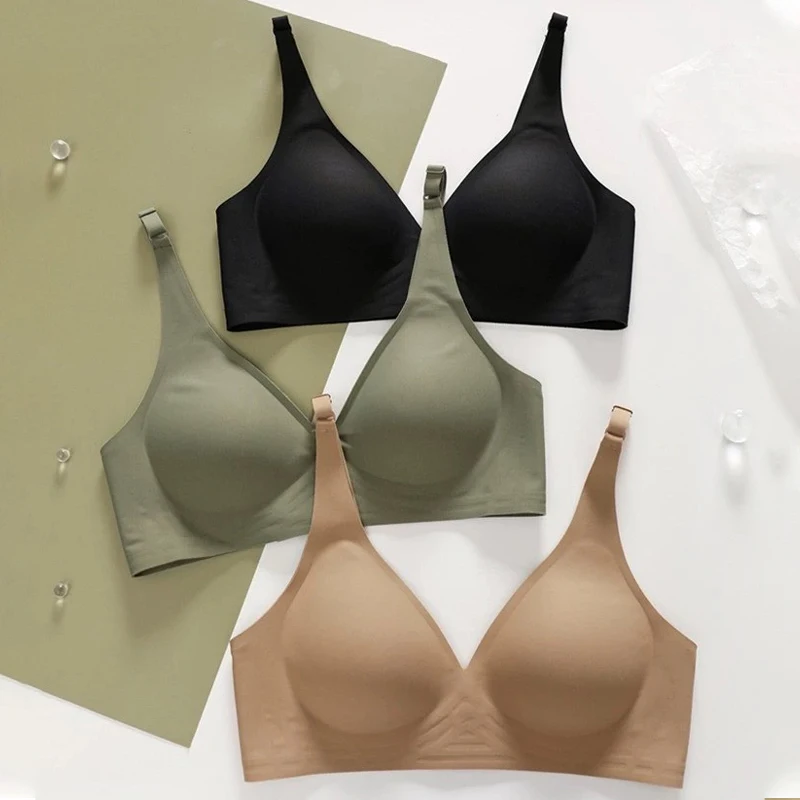 Seamless Sexy Bra Women Wireless Deep V Brassieres Female Soft Intimates Underwear S-XL Breathable Sleepwear Bralette Ice Silk