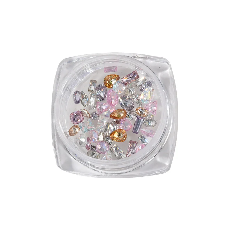 50pcs Mini Size Flat Bottom Nail Zircon Super Sparkling Multiple Shapes Micro Zirconium Mixed Color Diamond Charms Decoration