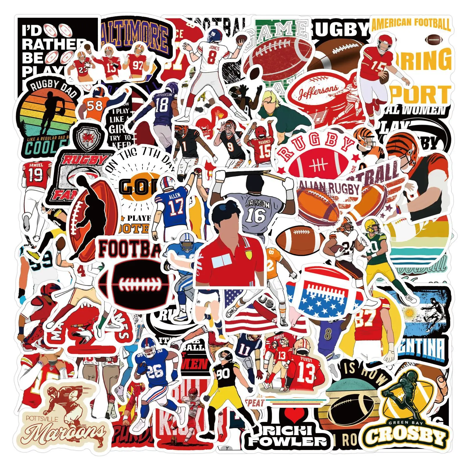 10/30/50/110PCS Cool Sports Stickers Rugby Cartoon Graffiti for Phone Laptop Water Cup Car Travel Luggage Refrigerator Kids Toy