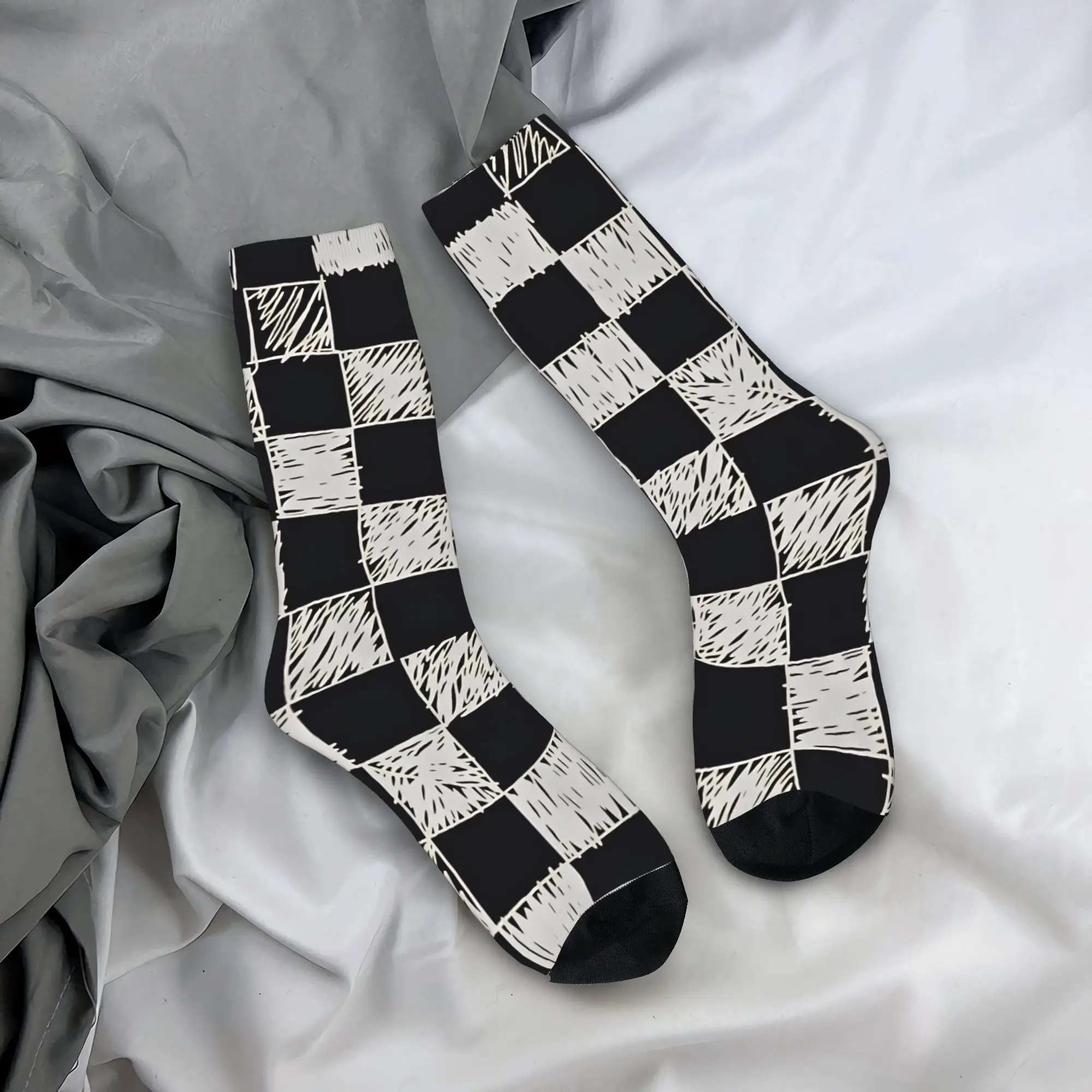 Black and white check Socks  Funny Stockings Autumn Non-Slip Couple Socks Quality Design Skateboard Socks