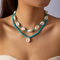 Simple Rice Beads Seashell Pendant Necklace for Women Colorful Handmade Jewelry Summer Beach Choker Neck Chain Gift Collar