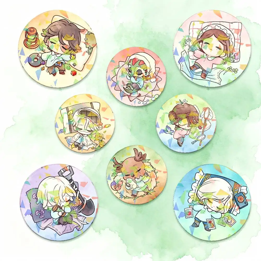 Game Identity V Kindergarten Nap Time Kawaii Round Badge Lapel Pins for Backpacks Briefcase Laser Brooch Clothes Gifts