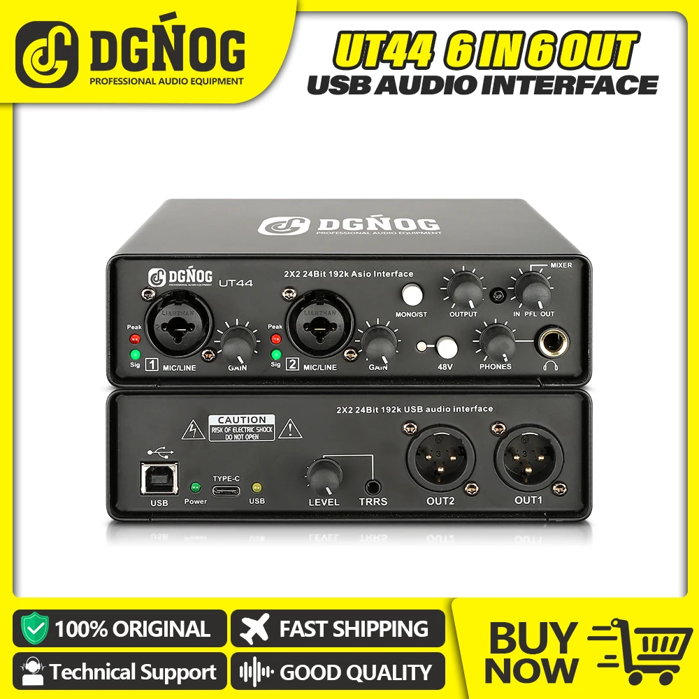 2 Input Output and 4 Virtual Channels Professional USB Audio Interface with ASIO Driver USB Audio Sound Card for Guitar DGNOG