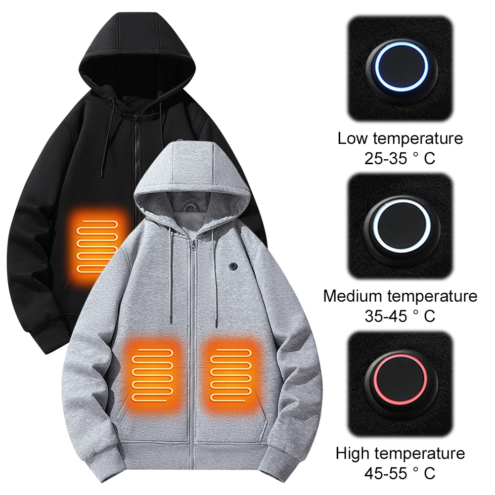 Electric Heated Hoodies Winter Heating Casual Hoodies USB Heating Hoodies Long Sleeve Casual Solid Color Men Women Outerwear