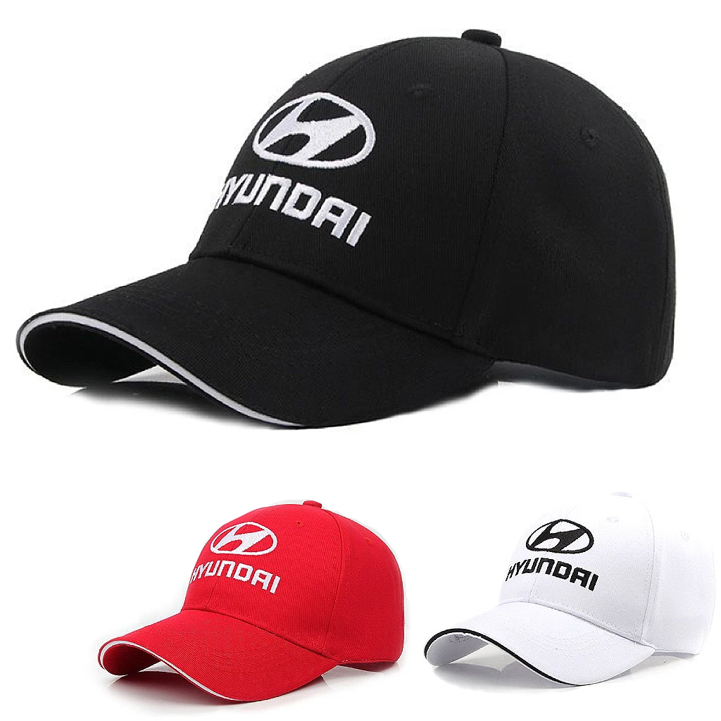 Algodão bordado Outdoor Headwear para homens e mulheres, Boné de beisebol de golfe, Hyundai Badge Racing Hat, Auto Acessórios Presente, Novo, 2024