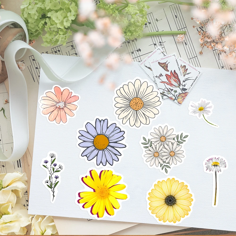 10/25/50PCS Autumn Flower Daisy Sunflower Stickers  Waterproof Scrapbooking Material Notebooks Laptop Luggage Guitar Toy PVC