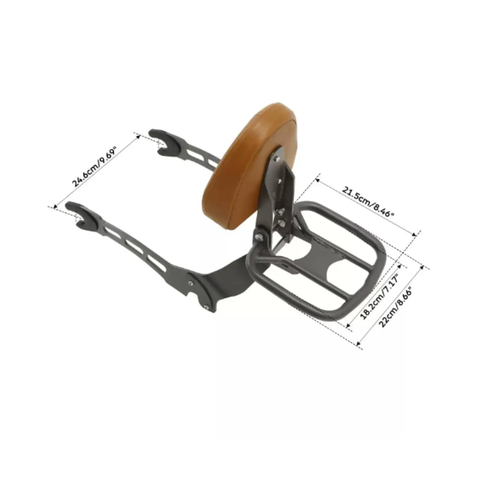 Durable Motorcycle Backrest Rack with Cargo Platform Passenger Cushion Metal Frame Faux Leather Pad Secure Hardware Fit for