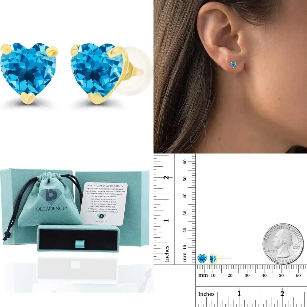 أقراط نسائية من الذهب عيار 14 قيراط مقاس 6 مم على شكل قلب من جوهرة الميلاد - مجوهرات أحجار كريمة أصلية مضادة للحساسية |   أحجار طبيعية أو مكونة