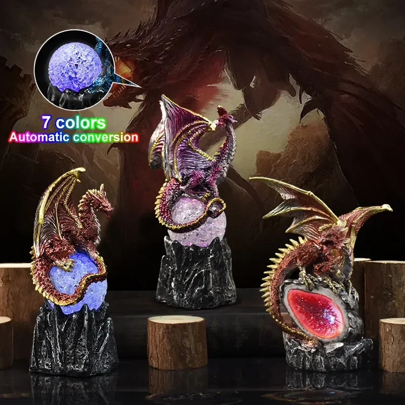 European Lava Resin Base Dragon Statues Luminescent Dinosaur Eggs Holy Dragon Battle Dragon Ornaments For Home Decoration Gifts