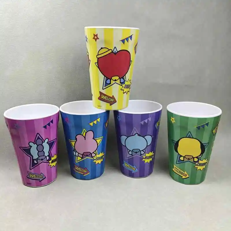 480mll BT21 Cartoon Line Friends Tata Cooky Water Cup Melamine Material Chimmy Rj  Anti-fall Lightweight Household Milk Coke Cup