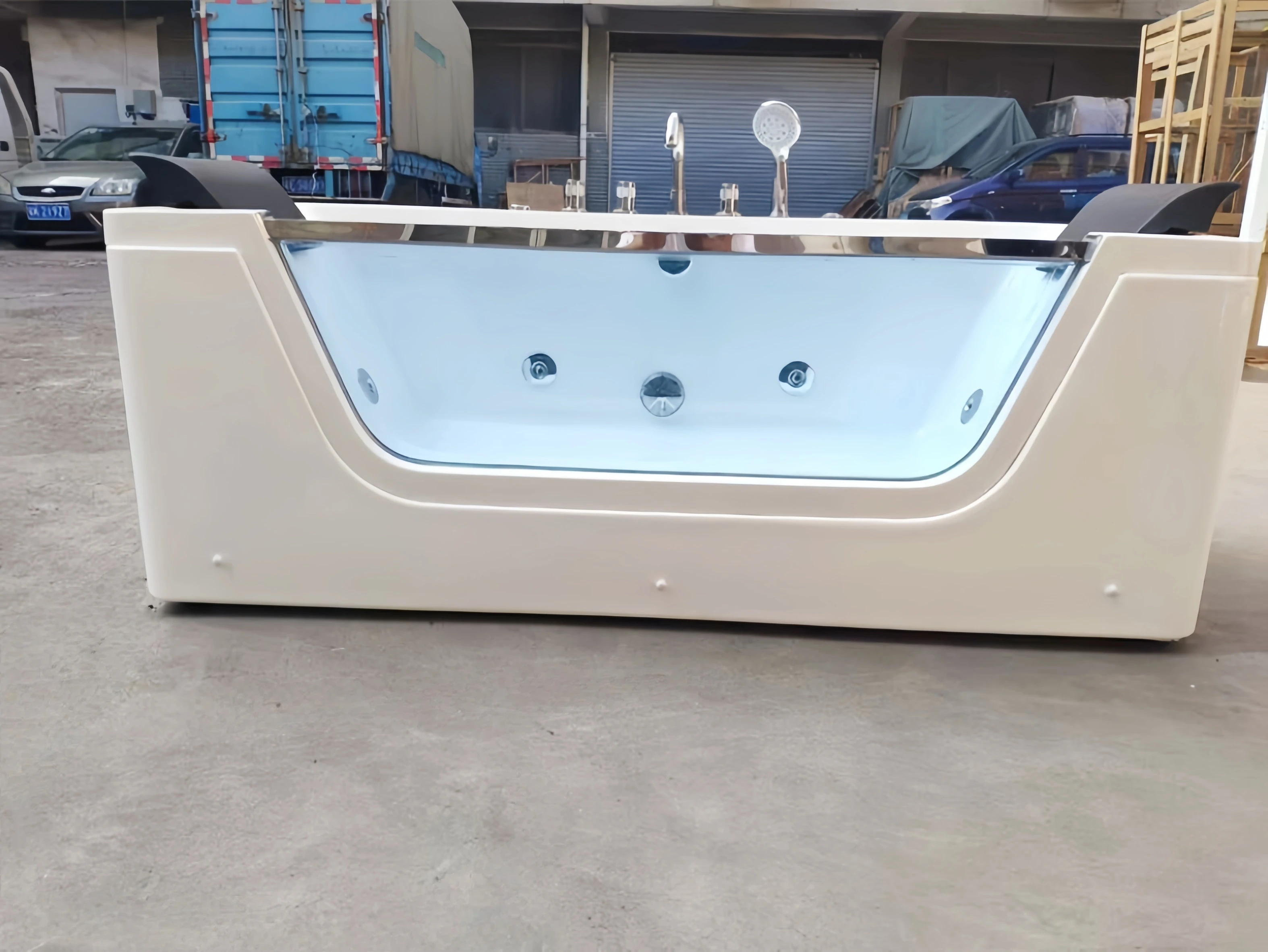 

Ванна акриловая отдельностоящая для взрослых, 14 форсунок, объем 50-59 галлонов, каркас из нержавеющей стали, современный дизайн, гидромассаж, аэромассаж