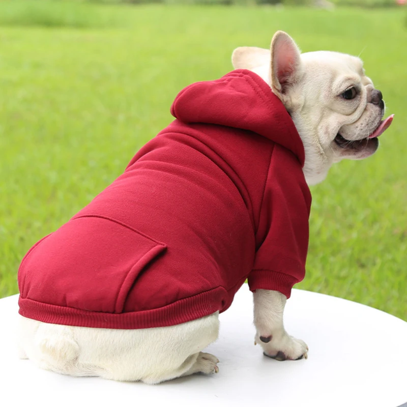 Vêtements à la mode pour chiens, automne et hiver, petits vêtements pour animaux de compagnie, épais, chaud, couleur unie, pull à capuche de deux pieds, produits décontractés pour animaux de compagnie