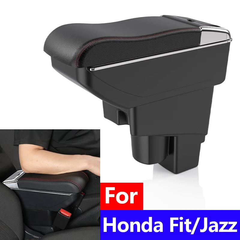 

Car modification parts for Honda Fit Jazz 1 interior center console organizer PU leather armrest black storage box 2003-2008