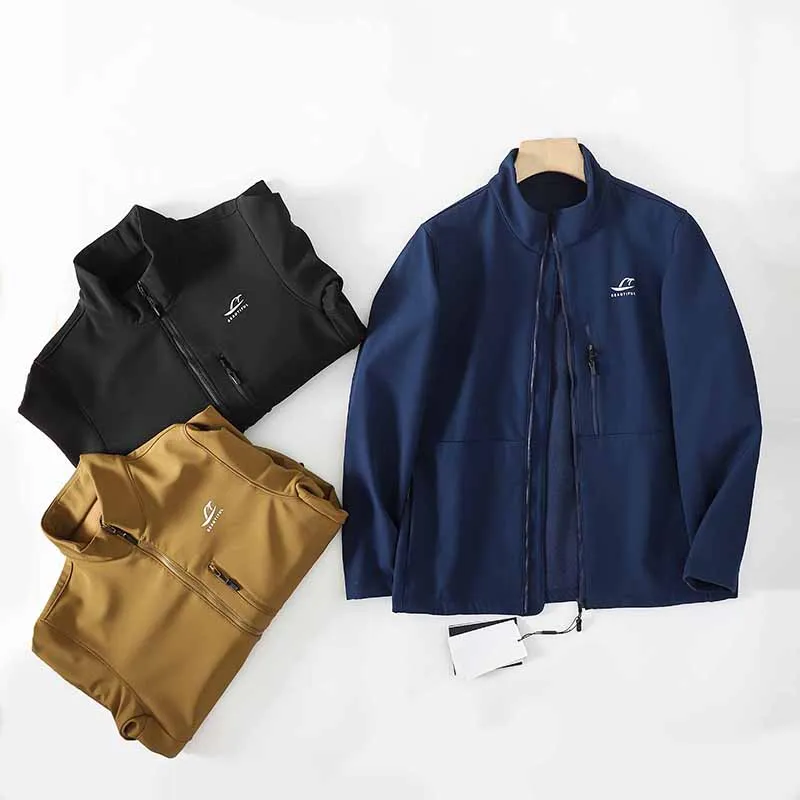 

Men's Stand Collar Jaet Outdoor Soft ell Cosite Fce Spring Autumn Versatile Long Sve Faion Urban Sle Coat