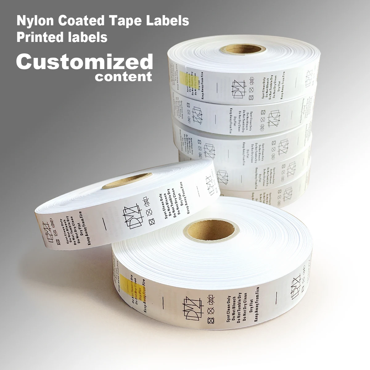 3cm Custom Made design garment washing care tags NYLON/SATIN material size tags washable labels whitetape black design