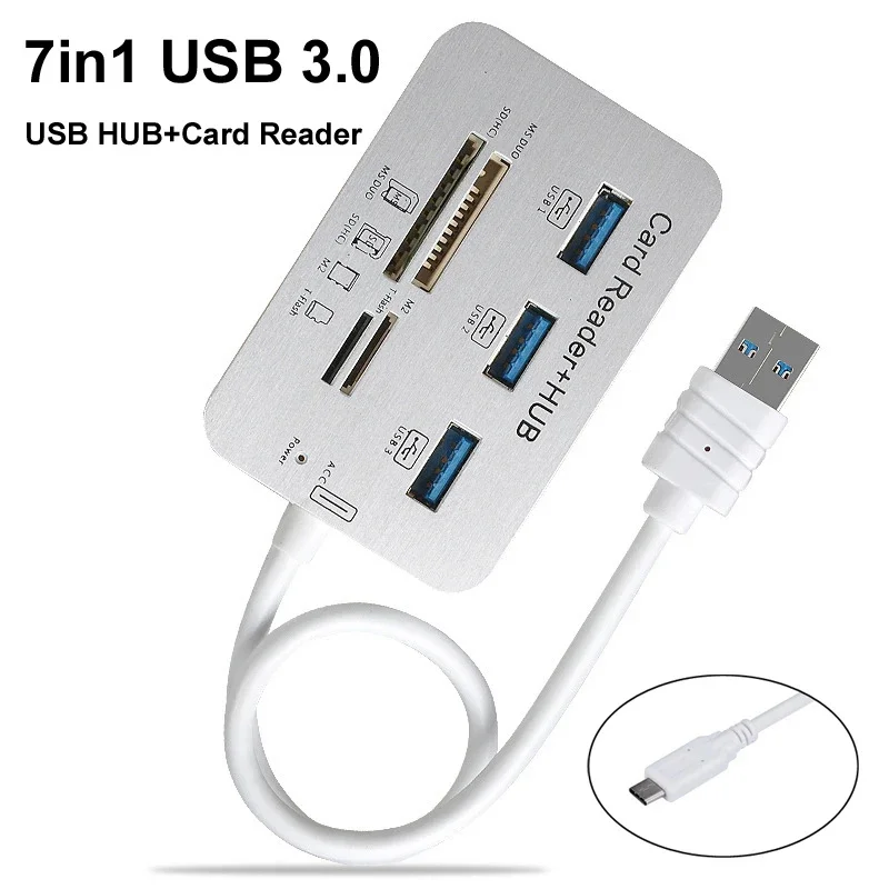 7in1 Typ C HUB USB3.0 3 Ports 4 Kartensteckplatz Expanderstation für SD TF MS DUO M2 Speicherkartenleser-Adapter für MacBook PC Laptop