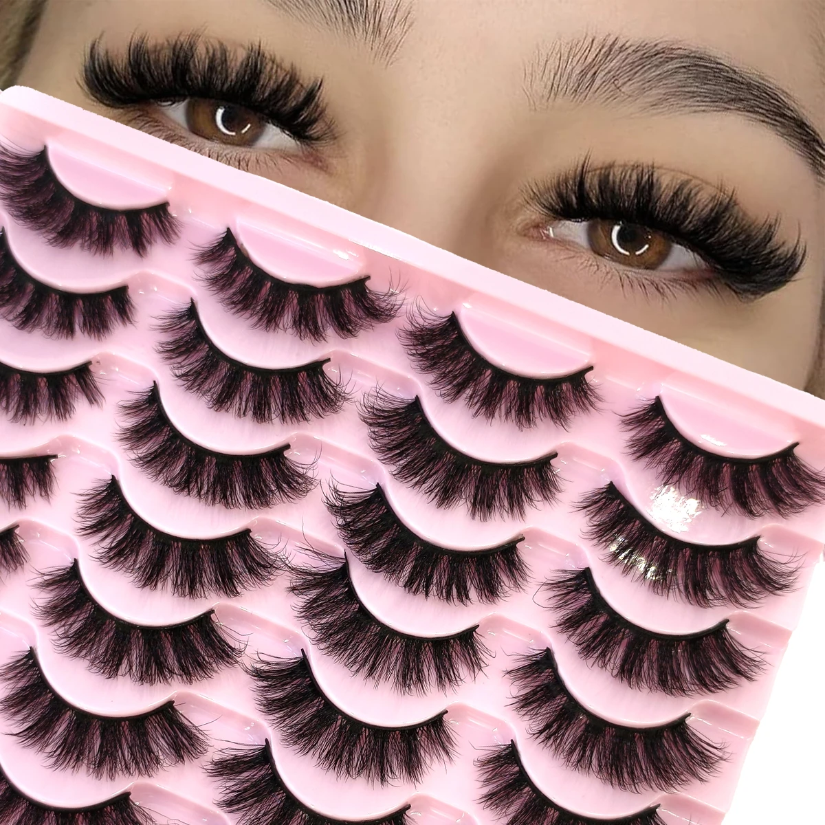 HBZGTLAD 14 Double Mink Eyelash Bulk Russian Curl Natural Fluffy Natural False Eyelash Thick Dramatic Mink Eyelash Wholesale