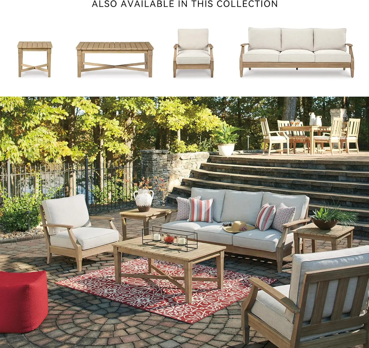 [New Arrival!]Outdoor Eucalyptus Carter Hall Patio Coffee Table, Beige