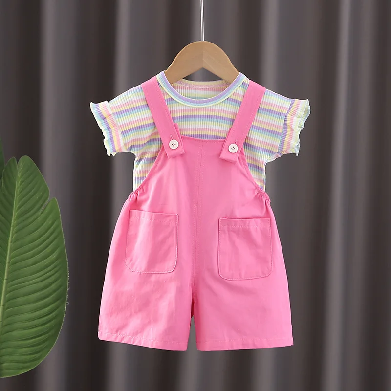 New Summer Baby Clothes Set Children Boys Striped Short Sleeve T-Shirt Overalls 2Pcs/Sets Toddler Girls Clothing Kids Tracksuits