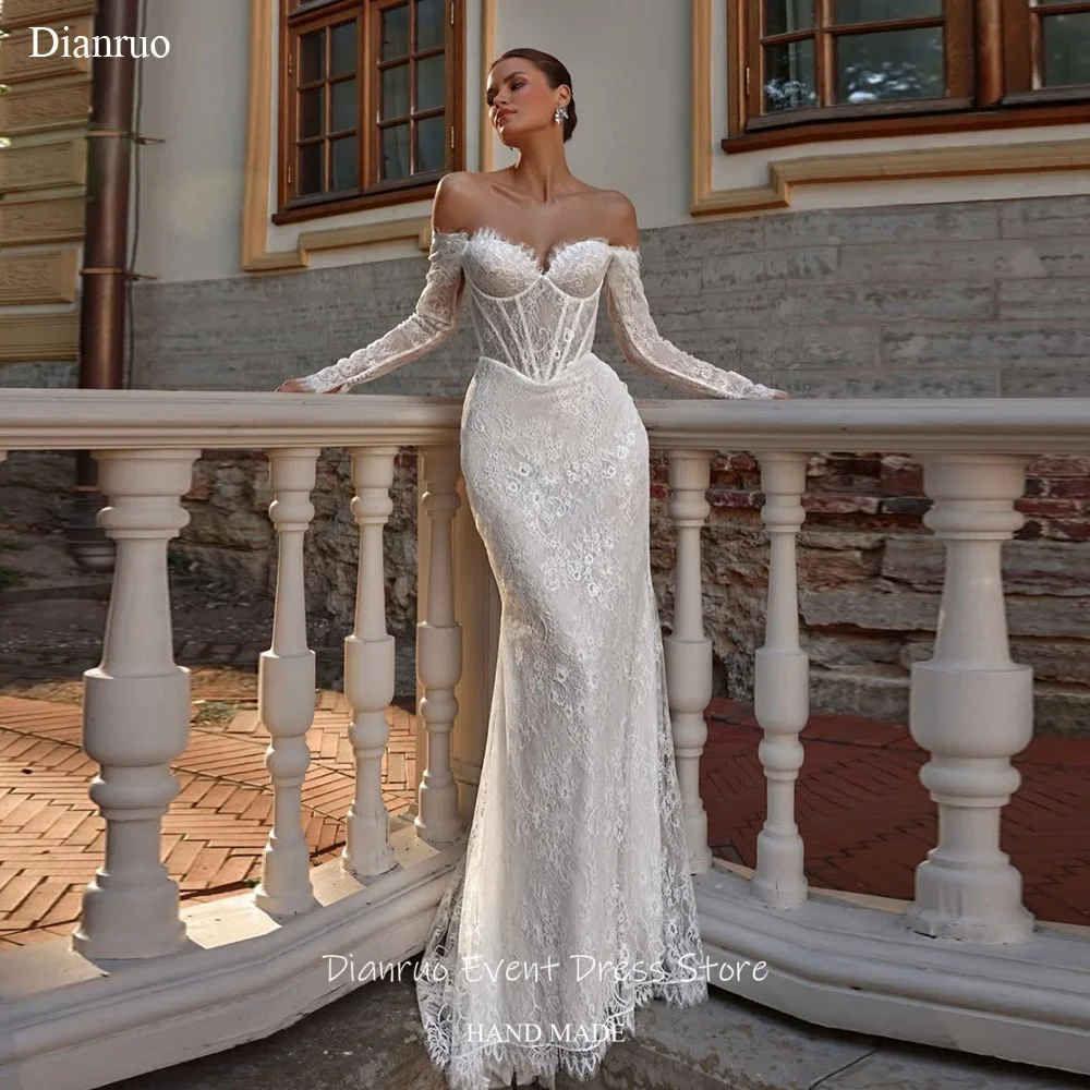 Dianruo Off Shoulder Mermaid Wedding Dresses Delicate Lace Floral платье женское Lace Up Back Bridal Robe De Mariée Customized