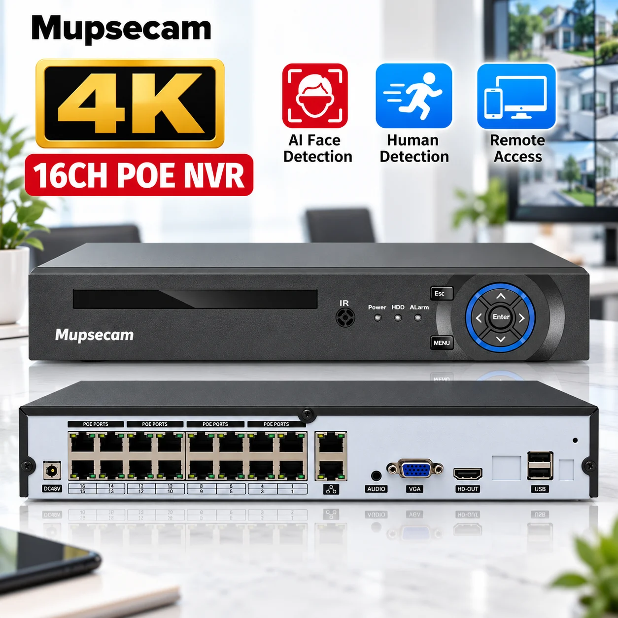 Xmeye 16CH 4K 8MP POE NVR IP CCTV Surveillance Camera System H265 CCTV NVR Audio Video Recorder Remote Access Wireless Security