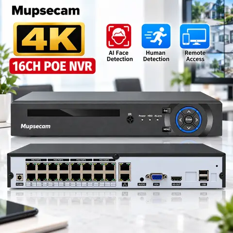 Xmeye 16CH 4K 8MP POE NVR IP CCTV Surveillance Camera System H265 CCTV NVR Audio Video Recorder Remote Access Wireless Security