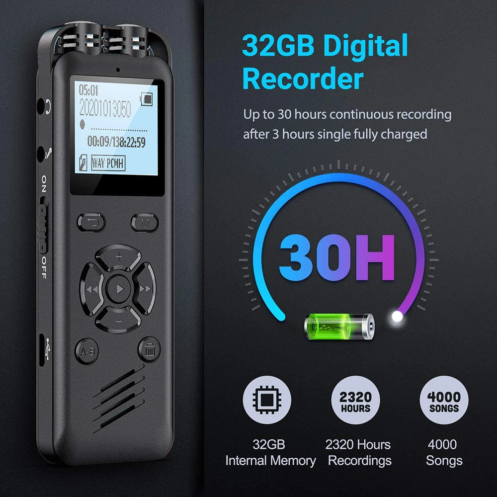 8GB Memory Digital Voice Recorder for Lectures Meetings Portable Recording Devices Playback, Line-in, Password, USB PQ135