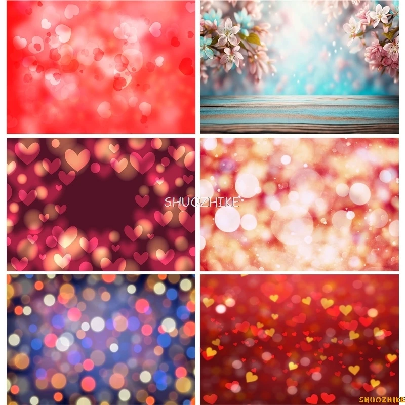 SHUOZHIKE Bokeh Abstract Dream Photography Backdrops Fuzzy Heart Valentine's Day Romantic Love Photo Studio Background RQ-08