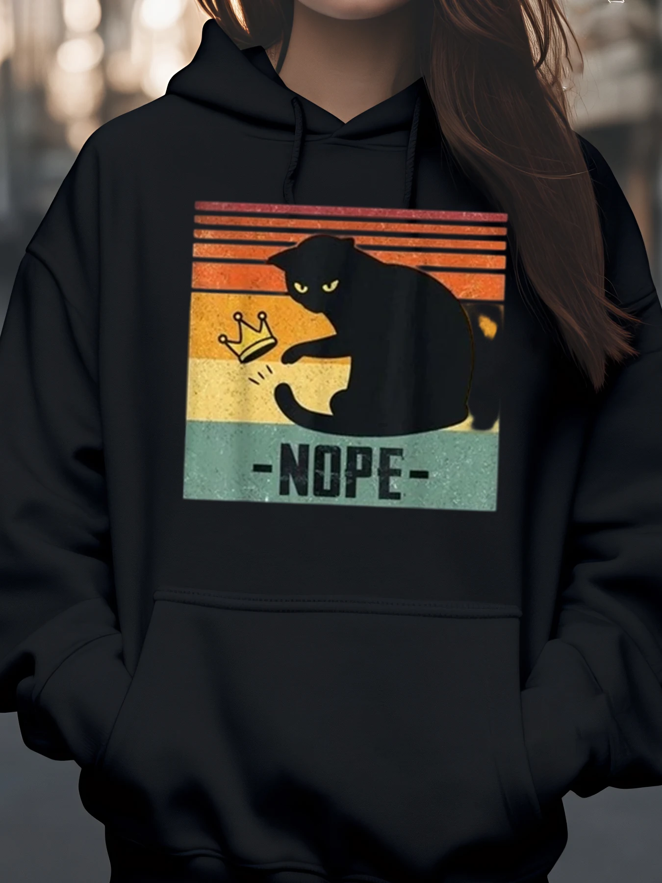 

Толстовка с принтом кота и короны Nope, повседневная женская одежда на Хэллоуин