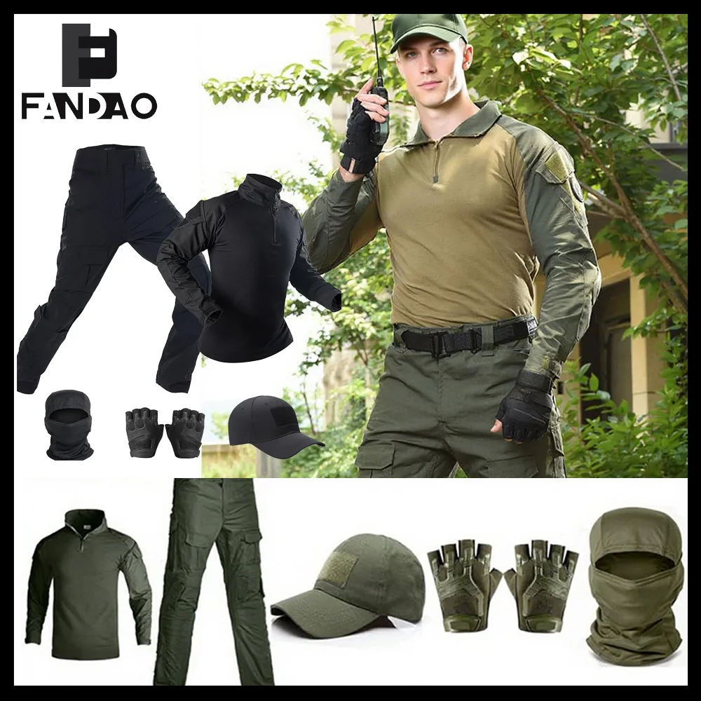 طقم زي مموه تكتيكي متعدد Am بدلة قتالية مع بنطال وقميص وقفازات بالاكلافا للتدريب على الرماية في الهواء الطلق CS