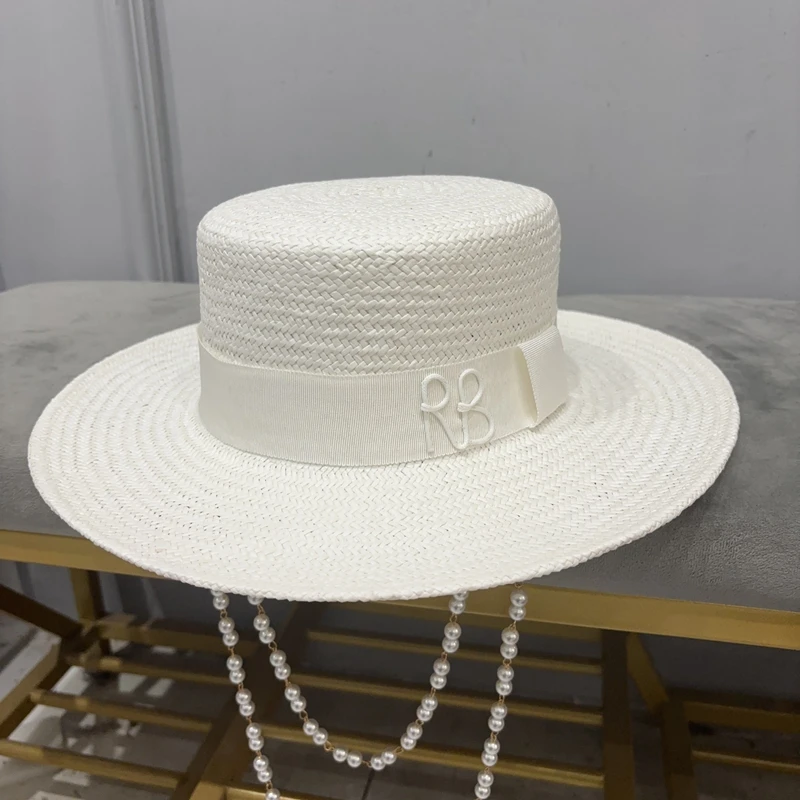 2023 summer new arrival Double Chain Strap Boater Hat straw hat for women