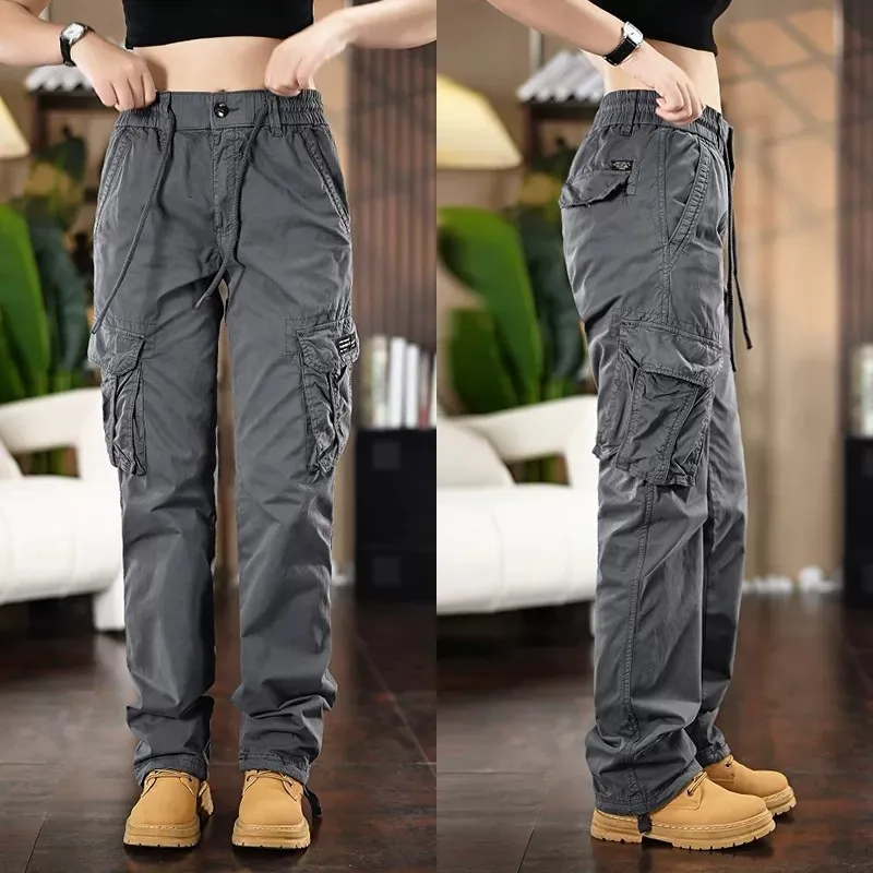 Loose Casual Work Trousers for Men Spring Autumn Multi-Pocket Wear-Resistant Straight Leg Cotton Pants Leisure Fashion