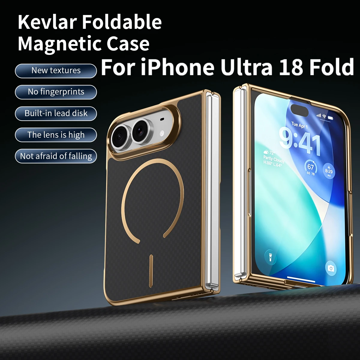 For iPhone Ultra 18 Fold High Quality Busiens Plating Carbon Fiber Texture Case for Magsafe Compatible Glass Screen Film Cover