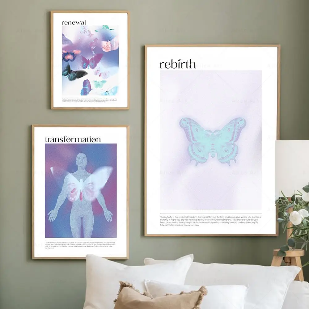 Transformation Rebirth Renewal Print Positive Spiritual Posters Vintage Butterfly Wall Art Canvas Painting for Living Room Decor