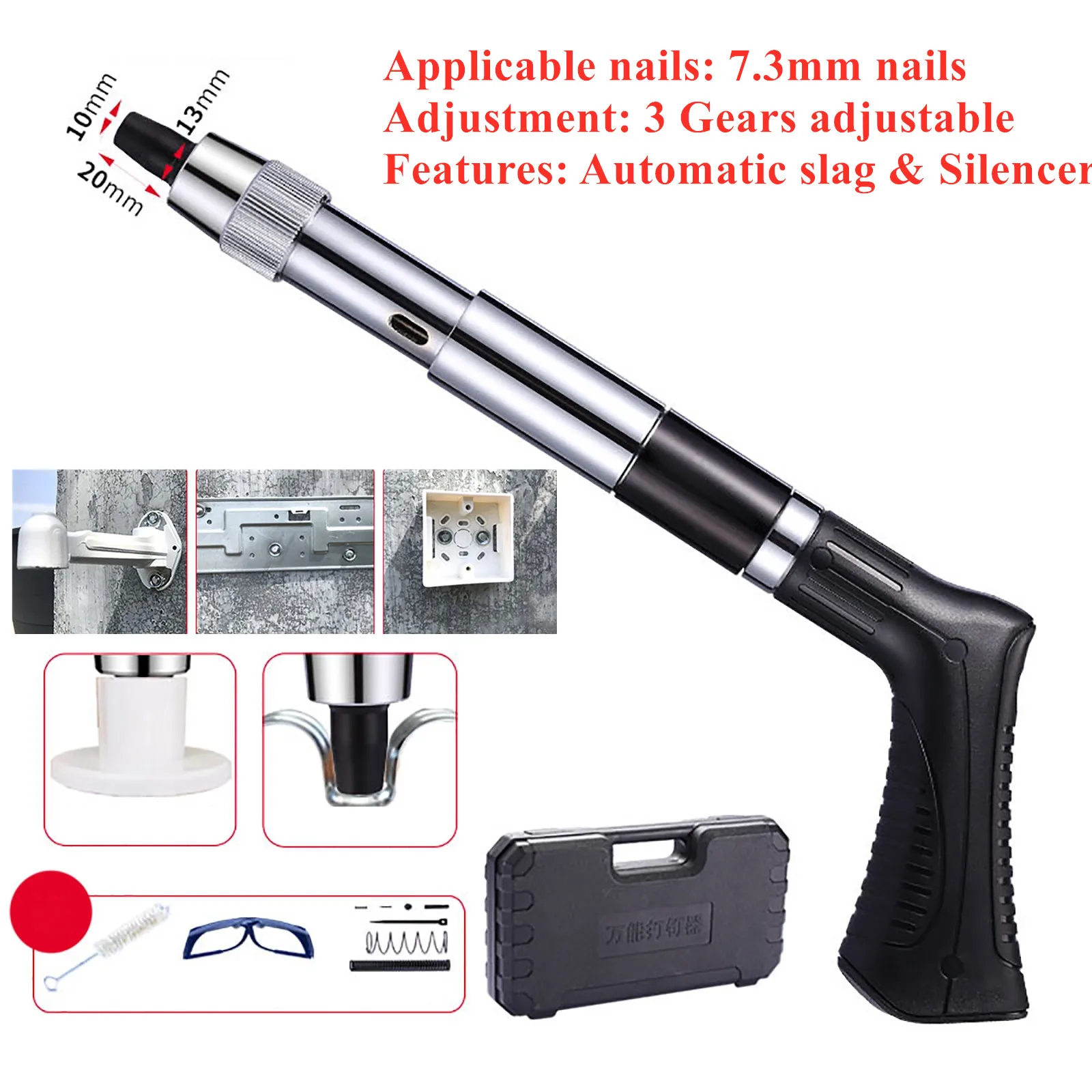 

3 Gears Steel Nails Guns Mini Nail Gun Adjustable Silencer Decoration Tool Power Tools Automatic Slag Discharge for 7.3mm Nails