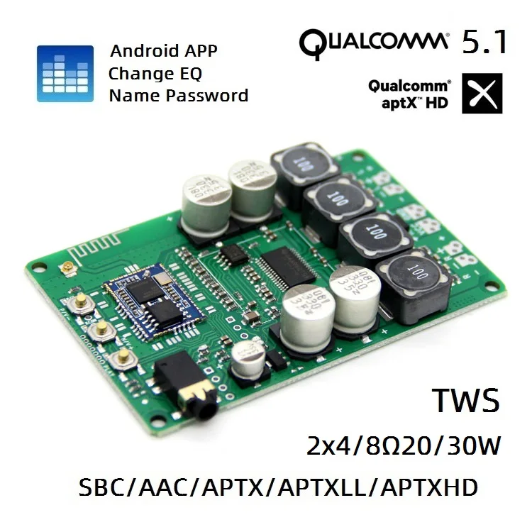 APP change name password EQ Bluetooth 5.1 Qualcomm QCC3034 with AUX pair box APTXHD power amplifier board 20W30W