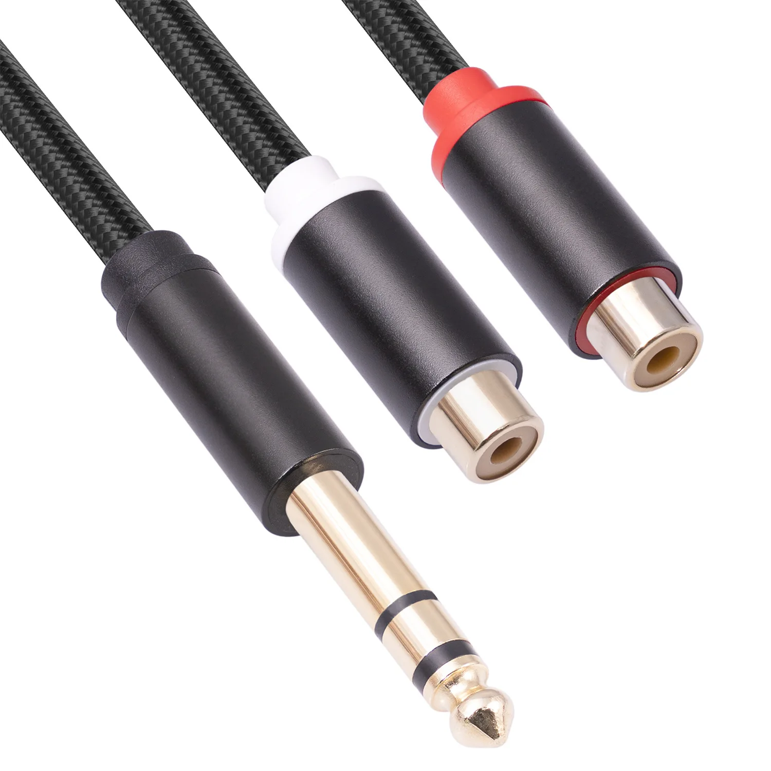 

6.35 Male to double RCA female forked audio cable 0.3m power amplifier microphone audio adapter cable