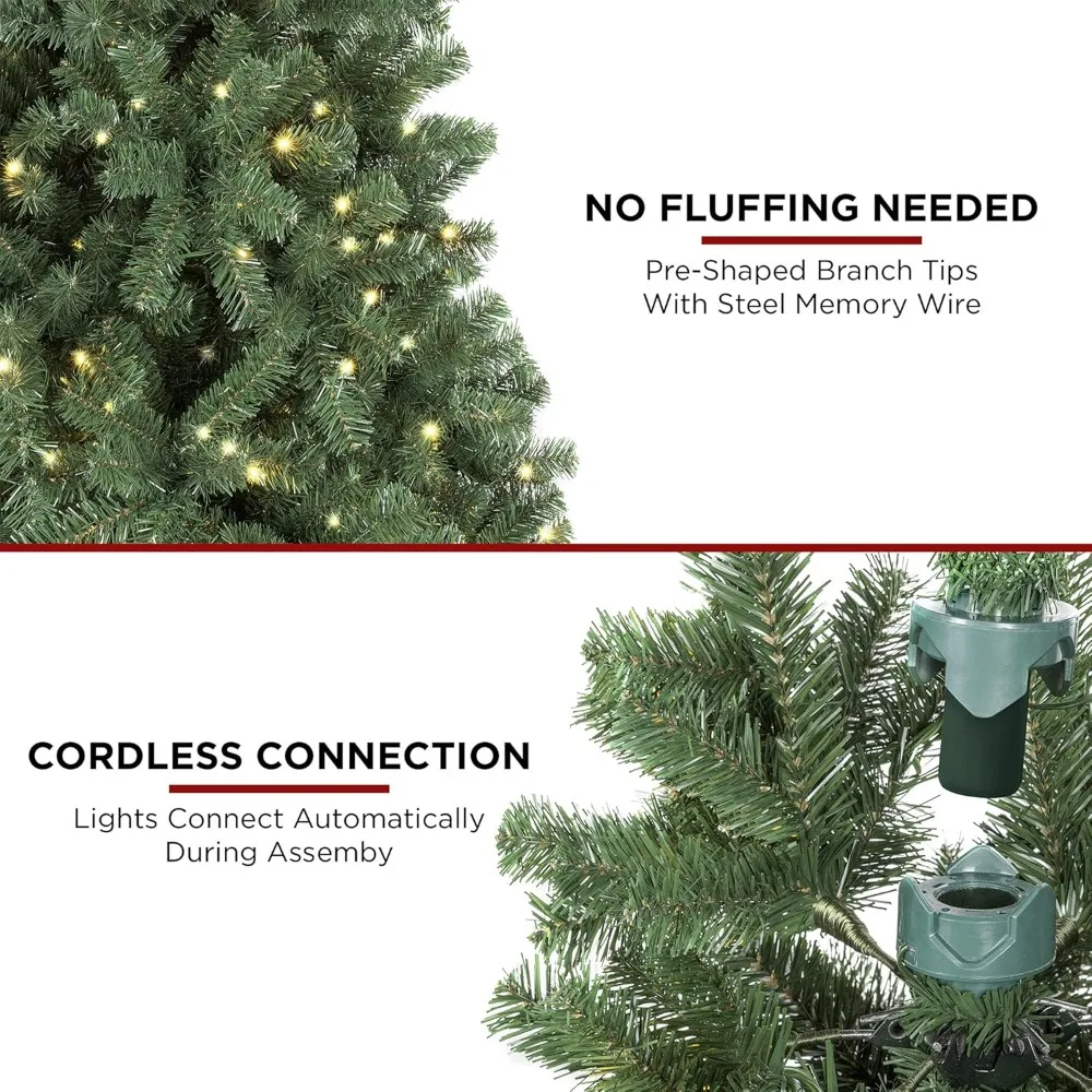 12ft Pre-Lit Instant Setup No Fluff Hinged Artificial Spruce Christmas Tree w LED Lights, 4,693 Memory Steel Tips, Metal Stand